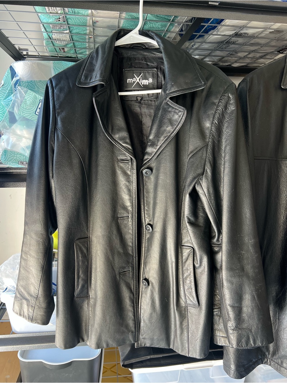 Vintage Maxima Black Leather Button-Front Women's Jacket